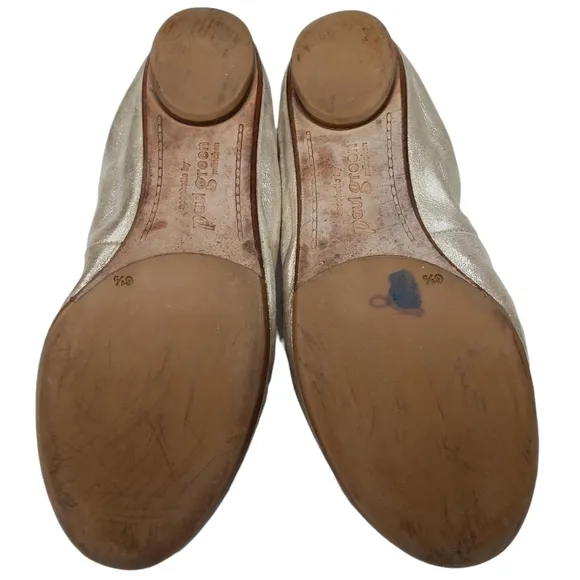 Paul Green | Champagne Metallic Leather Almond Toe Slip On Ballet Flats Women's