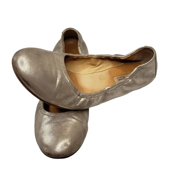 Paul Green | Champagne Metallic Leather Almond Toe Slip On Ballet Flats Women's