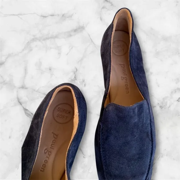Paul Green Navy Suede Moccasin Selby Loafer Flats Modern Italian Leather 8.5