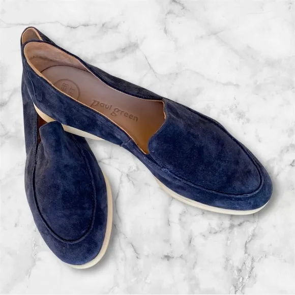 Paul Green Navy Suede Moccasin Selby Loafer Flats Modern Italian Leather 8.5