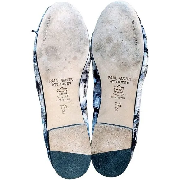 Paul Mayer “Attitudes&quot; Ballet Flats, Size 7.5, Black &amp; Silver