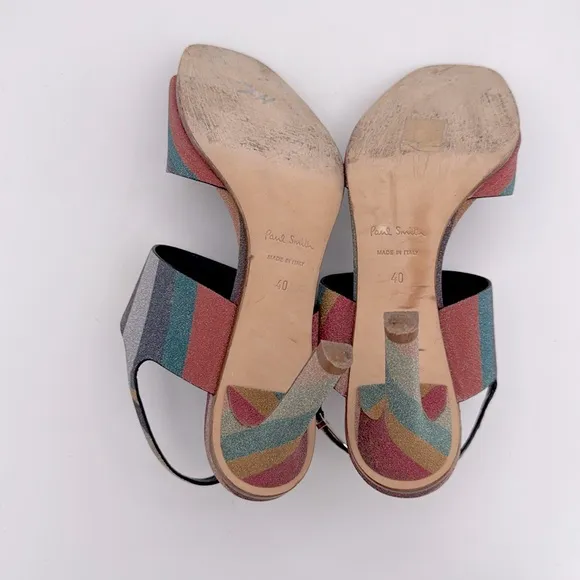 Paul Smith- Women's glitter swirl Quince heeled leather Sandals ankle strap 9/40