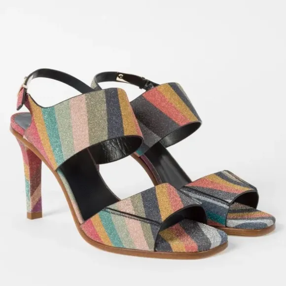 Paul Smith- Women's glitter swirl Quince heeled leather Sandals ankle strap 9/40
