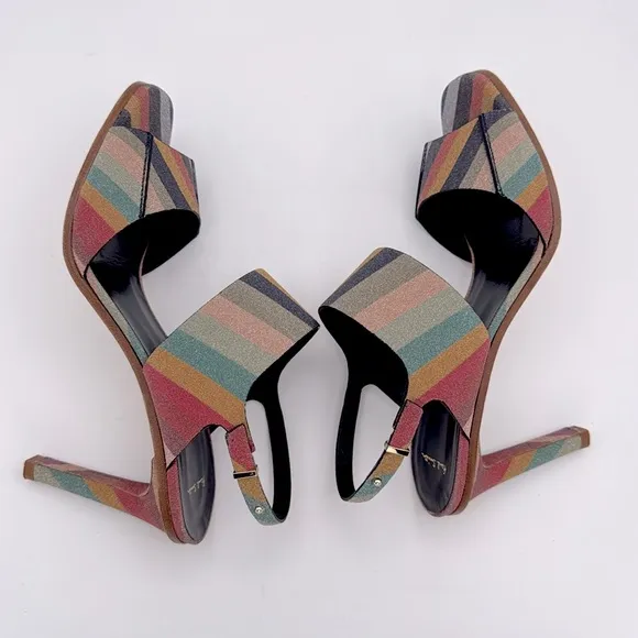Paul Smith- Women's glitter swirl Quince heeled leather Sandals ankle strap 9/40