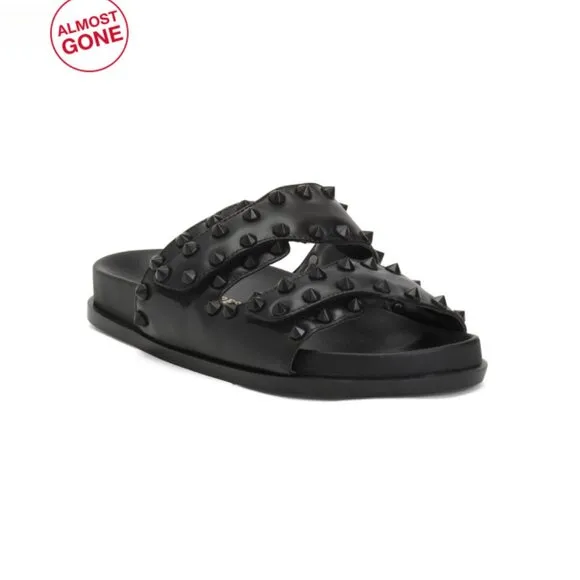 PAULA TORRES Black Made In Brazil Leather Joy Slide Sandals