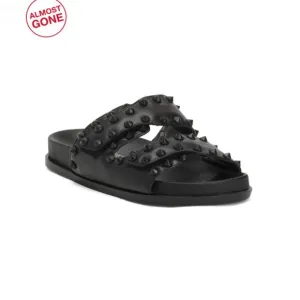 PAULA TORRES Black Made In Brazil Leather Joy Slide Sandals