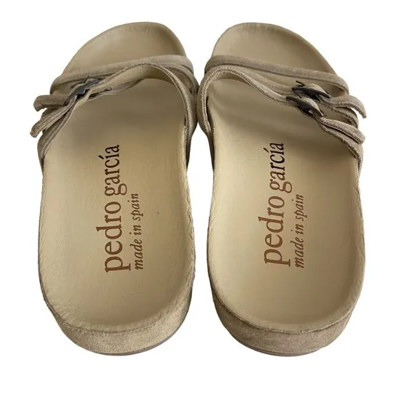 Pedro Garcia Alani Castoro Tan 3 Strap Slide Sandals, Size 37 NWOB