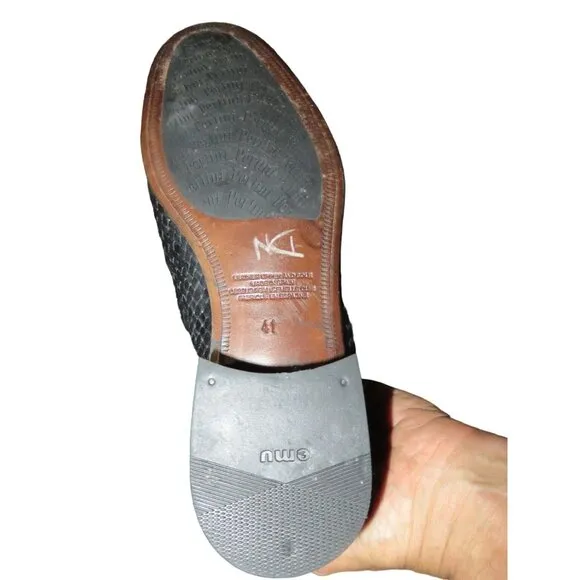 Pertini Black Italian Woven Leather Luxury Loafers size 41 womens 10.5 Mens 8.5