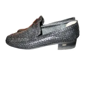 Pertini Black Italian Woven Leather Luxury Loafers size 41 womens 10.5 Mens 8.5
