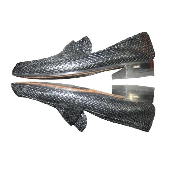 Pertini Black Italian Woven Leather Luxury Loafers size 41 womens 10.5 Mens 8.5