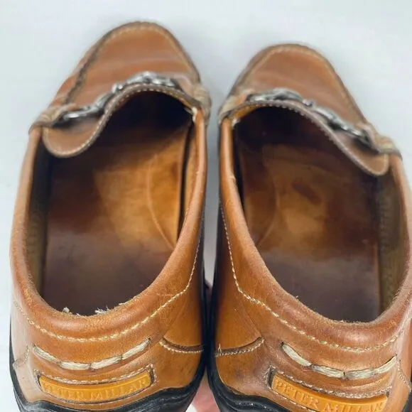 Peter Millar Crown Bit Brown Leather Horse Bit Driving Loafers Men's Size 9 M