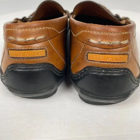 Peter Millar Crown Bit Brown Leather Horse Bit Driving Loafers Men's Size 9 M