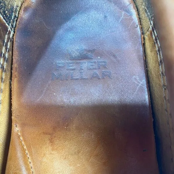 Peter Millar Crown Bit Brown Leather Horse Bit Driving Loafers Men's Size 9 M