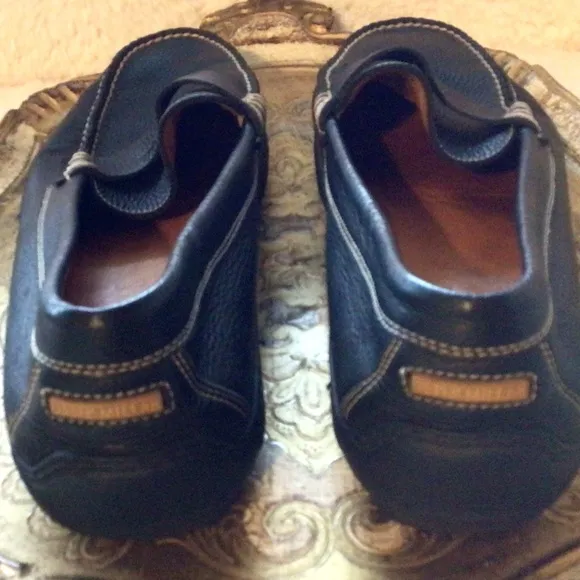 Peter Millar Pebbled Leather Loafers Flats Driving Shoes Navy with White Stitch