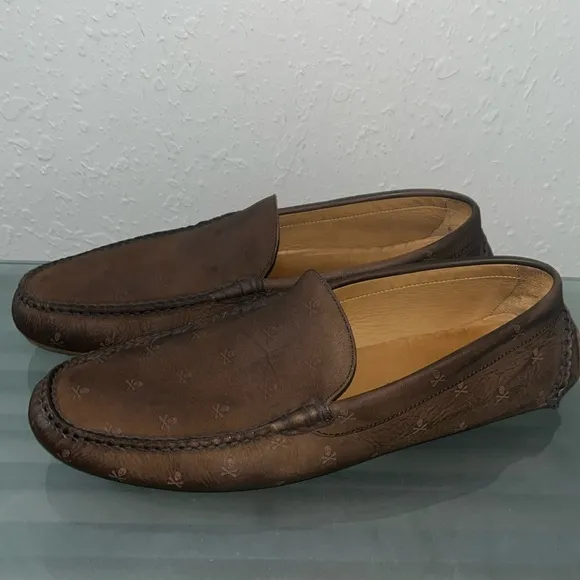 Peter Millar Rare skulls/crossbones leather driving loafers