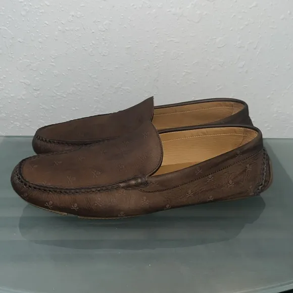 Peter Millar Rare skulls/crossbones leather driving loafers
