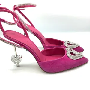 Pink High-Heeled Sandals with Ankle Strap and Peep-Toe