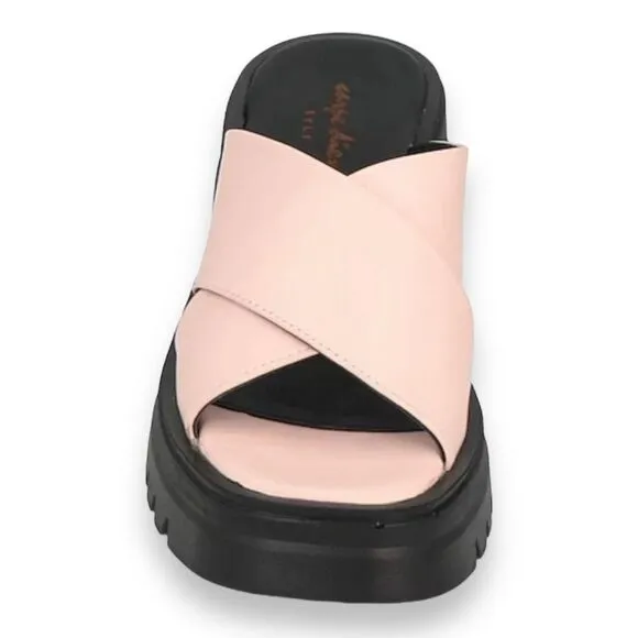Pink Leather Crisscross Straps Slip On Heel Sandals NEW