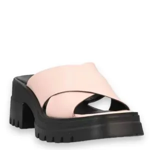 Pink Leather Crisscross Straps Slip On Heel Sandals NEW