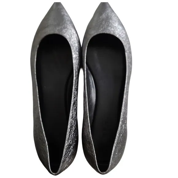 Pointed Toe Flats Metallic Silver Dressy Comfortable Shoes - Size Unknown