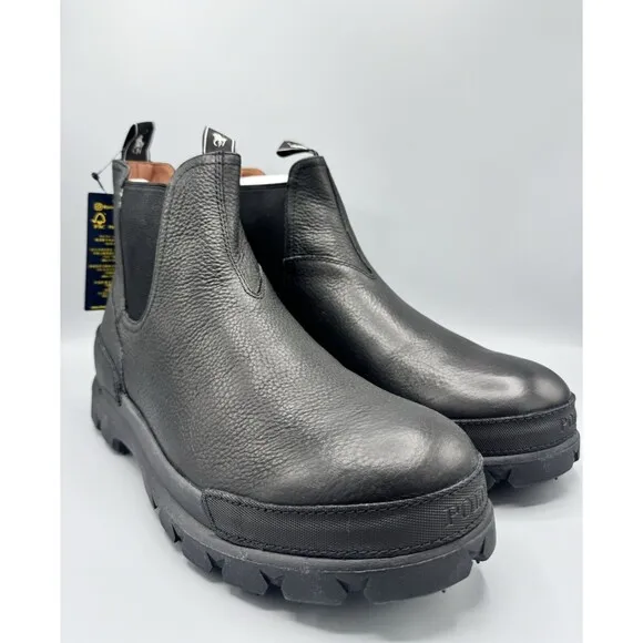 Polo Ralph Lauren Men's Oslo Tumbled Leather Chelsea Boots, Black, Size 11.5D