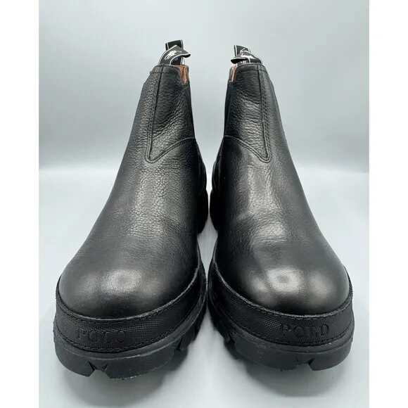 Polo Ralph Lauren Men's Oslo Tumbled Leather Chelsea Boots, Black, Size 11.5D