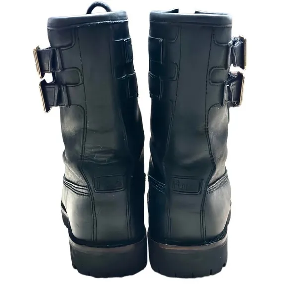 Polo Ralph Lauren Wolcott Black Oiled Leather Boots Sz 9‎