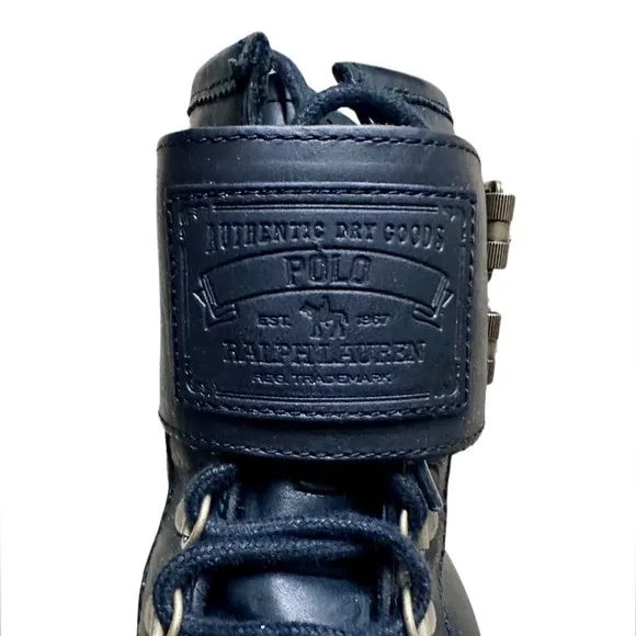 Polo Ralph Lauren Wolcott Black Oiled Leather Boots Sz 9‎