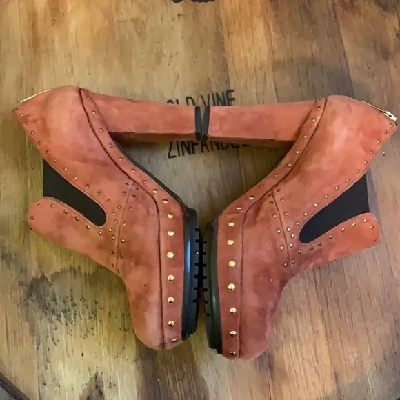 Pons Quintana | Heeled Suede Brass Rivet Stud Slip On Bootie Made in Spain 37 7