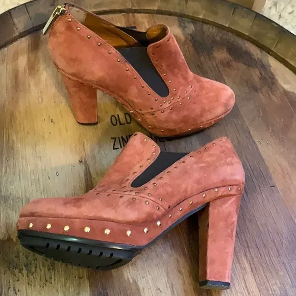 Pons Quintana | Heeled Suede Brass Rivet Stud Slip On Bootie Made in Spain 37 7