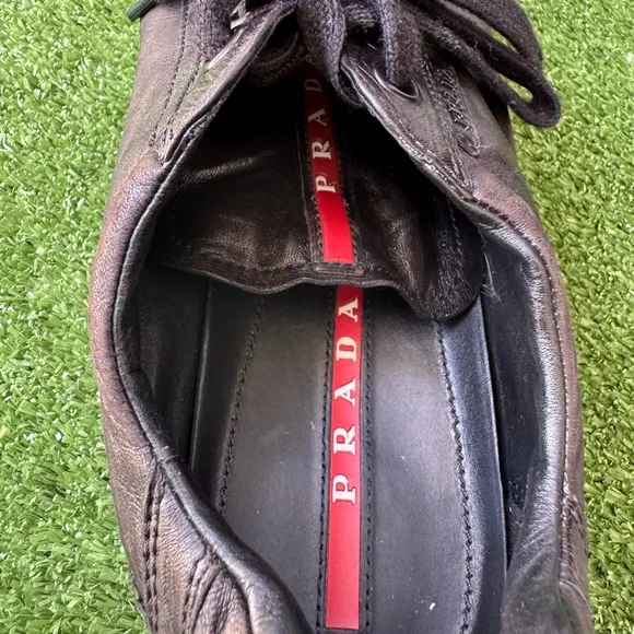 Prada 4E 2603 Low Top Black Leather Mens Sneakers
