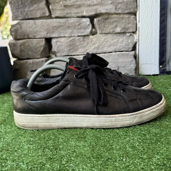 Prada 4E 2603 Low Top Black Leather Mens Sneakers