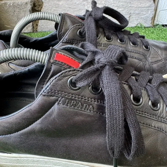 Prada 4E 2603 Low Top Black Leather Mens Sneakers