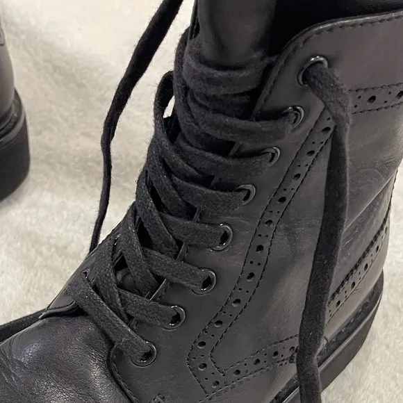 Prada Black Leather Combat Boots Size 7