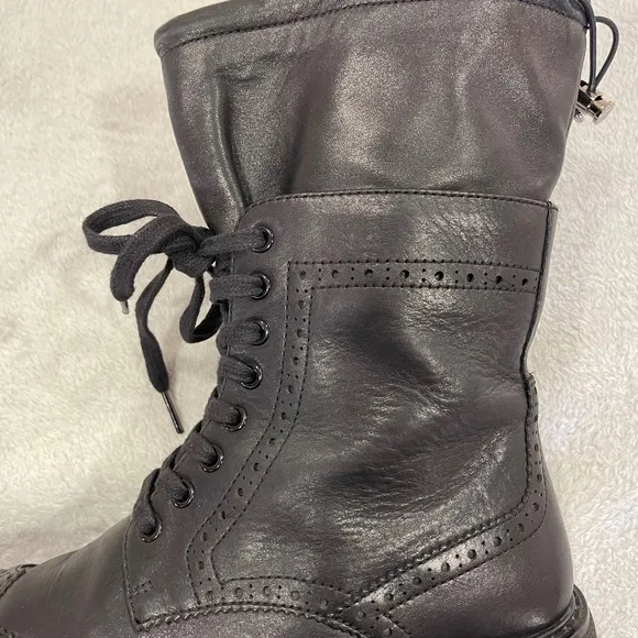 Prada Black Leather Combat Boots Size 7