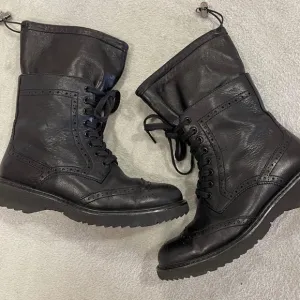 Prada Black Leather Combat Boots Size 7