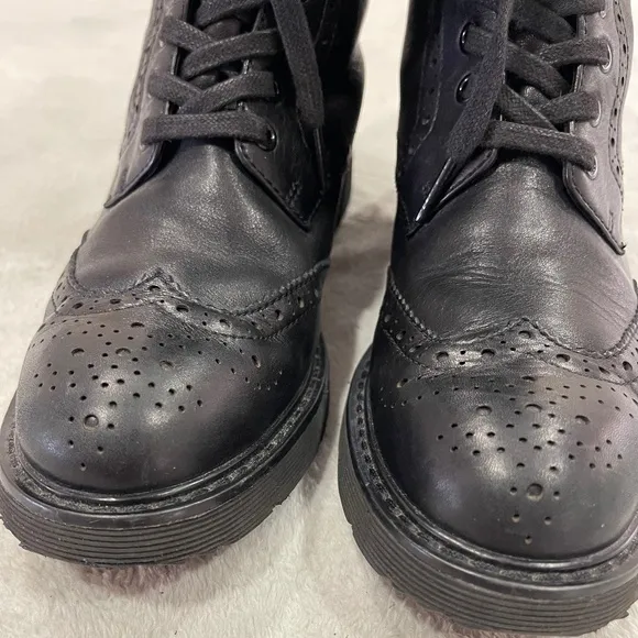 Prada Black Leather Combat Boots Size 7