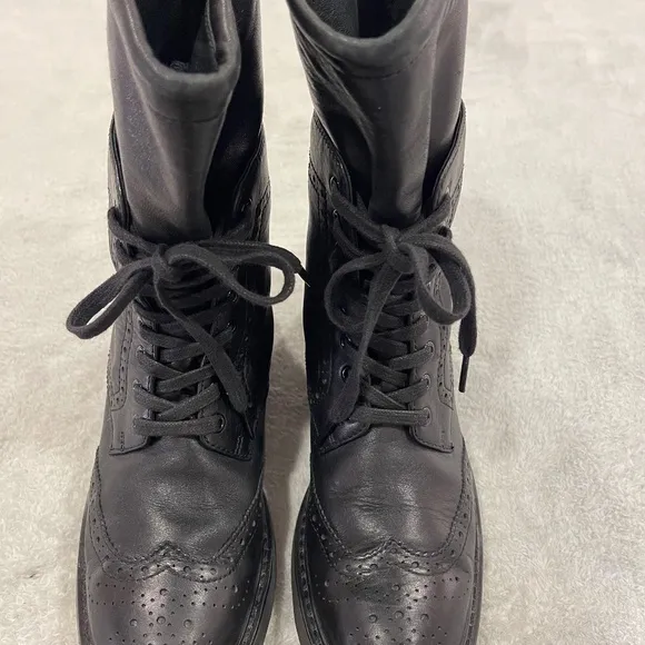 Prada Black Leather Combat Boots Size 7