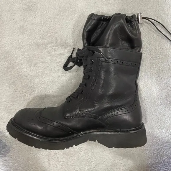 Prada Black Leather Combat Boots Size 7