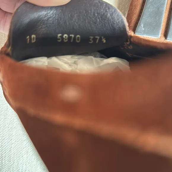 Prada Brown Suede Driving Loafers Silver Buckle Women's 37.5