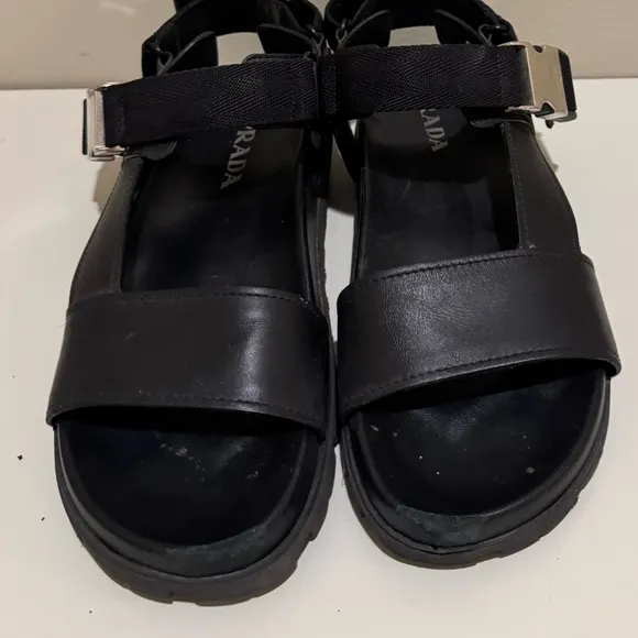 PRADA buckle detailed leather sandals