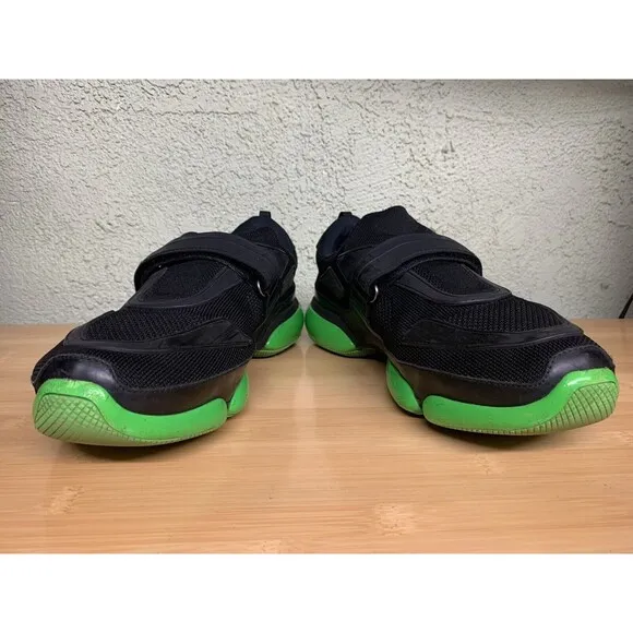PRADA Cloudbust logo rubber strapped low top sneakers Black and lime green Sz 10