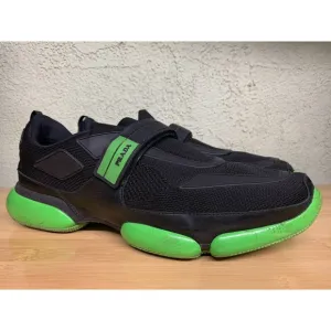 PRADA Cloudbust logo rubber strapped low top sneakers Black and lime green Sz 10