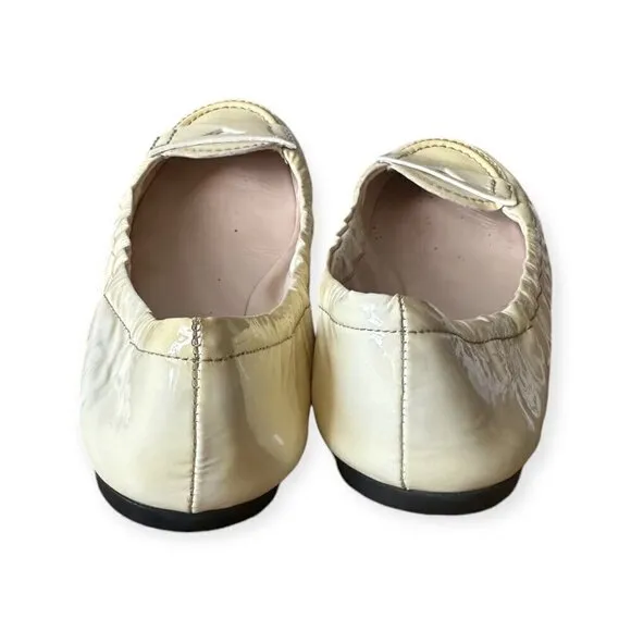 Prada Cream Patent Leather Round Toe Penny Flats, Size 38.5EU
