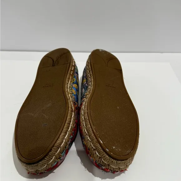 Prada Floral Print Glitter Espadrilles with Glitter Accents.