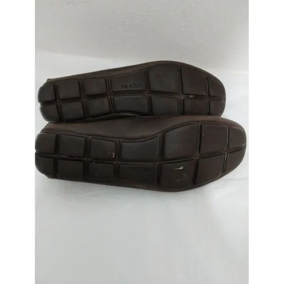 PRADA Men's Leather Slip On‎ Driving Moccasins Loafer Size 7.5 Brown 2DD 001