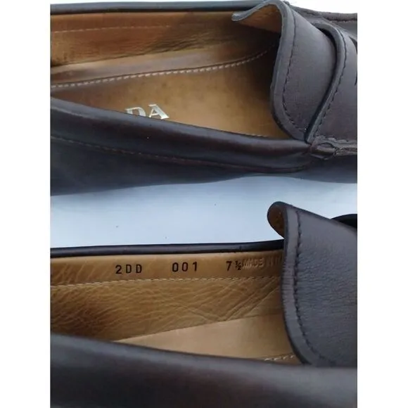 PRADA Men's Leather Slip On‎ Driving Moccasins Loafer Size 7.5 Brown 2DD 001