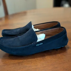 PRADA Navy Blue Suede Silver Bit Driving Shoes Loafers Mens UK 5 US 6 EU 39