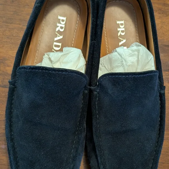 PRADA Navy Blue Suede Silver Bit Driving Shoes Loafers Mens UK 5 US 6 EU 39