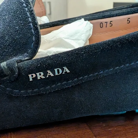 PRADA Navy Blue Suede Silver Bit Driving Shoes Loafers Mens UK 5 US 6 EU 39
